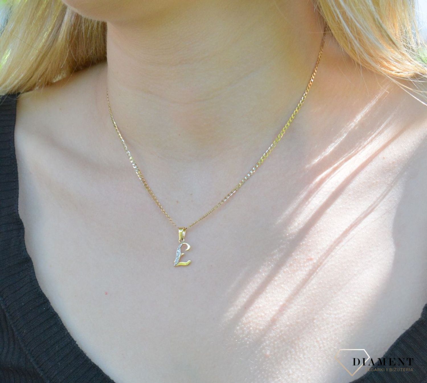 Złota zawieszka 585 literka Ł ozdobiona cyrkonią Z-98 LITERKA Łd.jpg